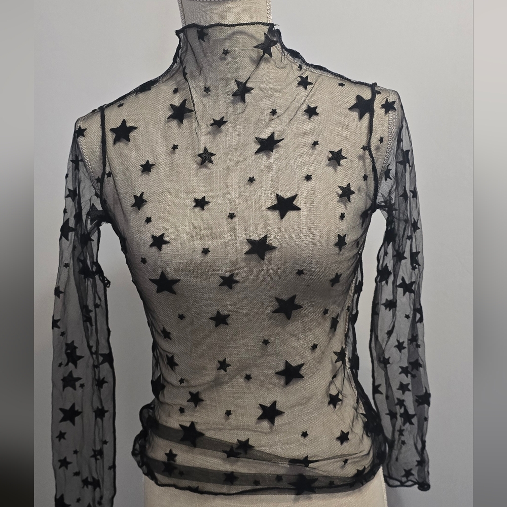 Sheer Black Star Pattern Blouse Small - Picture 2 of 6